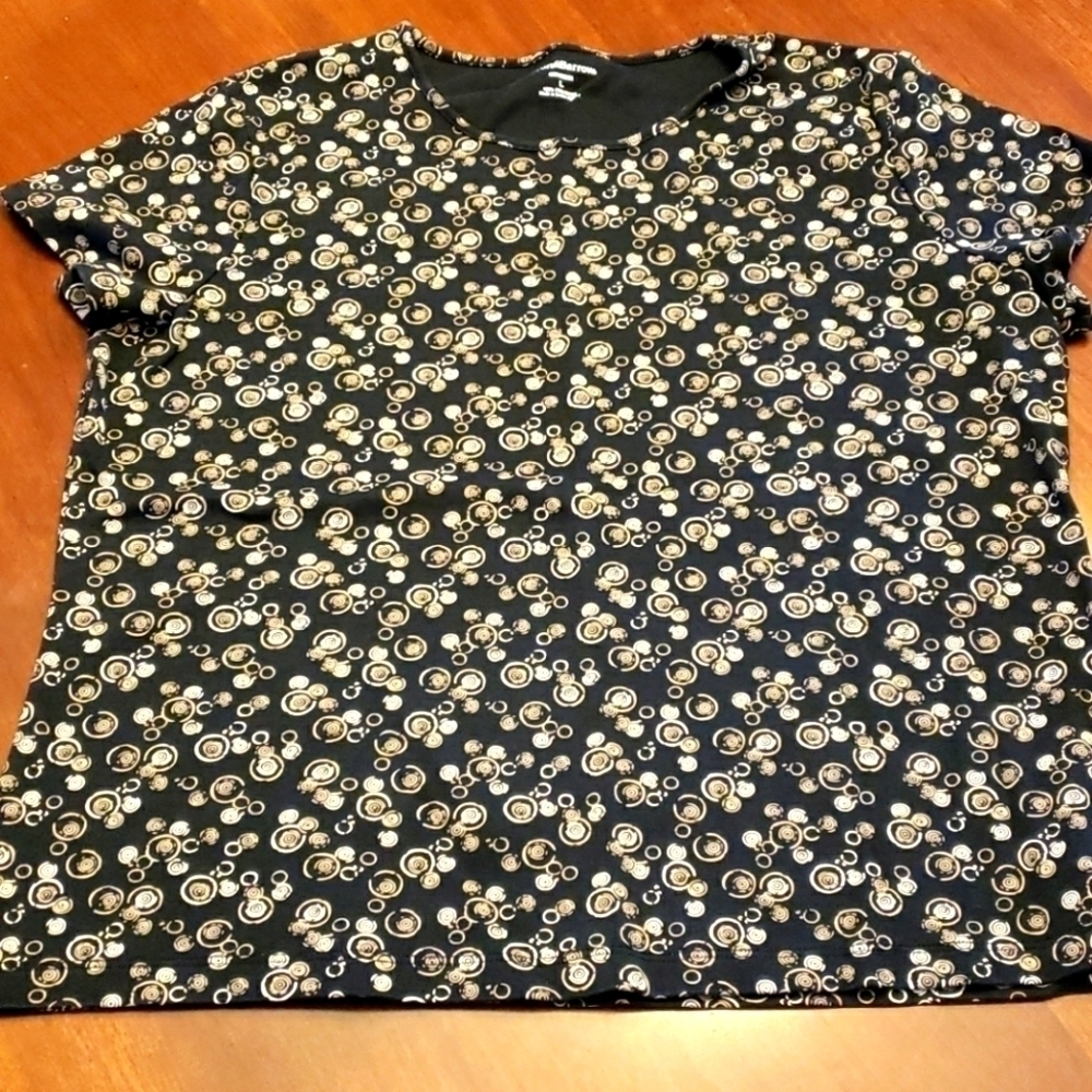 Croft & Barrow Crew Neck SS Tee Black & Tan L VGUC